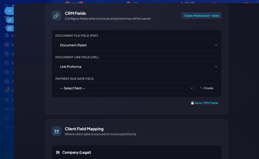 FacturoSync CRM Fields Configuration